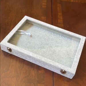 Gray velvet Jewelry Necklace chains Display box Case organizer